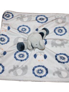 Blankets & Beyond Elephant Security Blanket Baby Lovey White Gray Blue